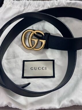 Gucci Black Leather Belt with Gold Double G Buckle